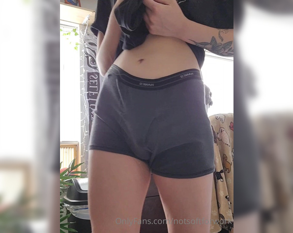 TS Notsoftforwork aka notsoftforwork - 06-15-2022 OnlyFans Video - Im teasing your with the fat bulge in my boxers Do you see the precum stain