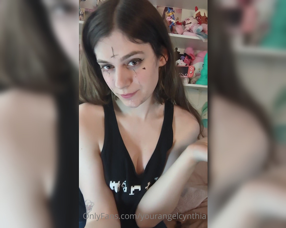 TS Cynthia aka yourangelcynthia - 04-14-2023 OnlyFans Video - Demon clown makeup, practicing throating my dildo, and pulling my cock and titties out  lemme